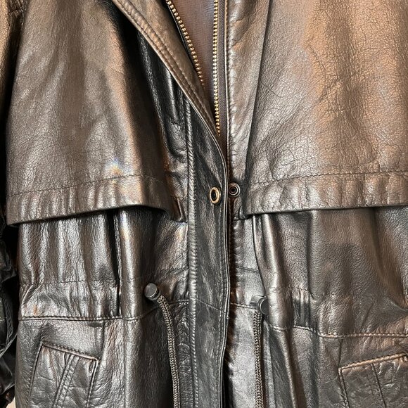 Women's Vintage Dress Leather Coat, Black, Size XS/S - Picture 3 of 6